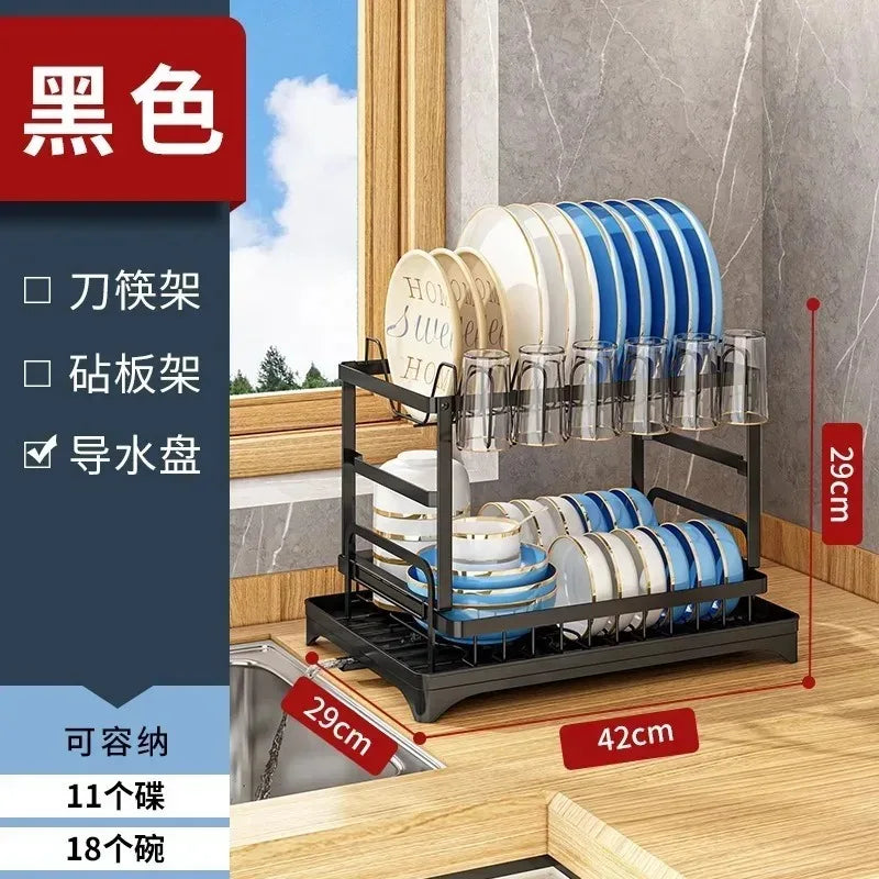 2-Tier Dish Drying Rack – ABS Kitchen Plate & Tableware Storage Organizer Shelf