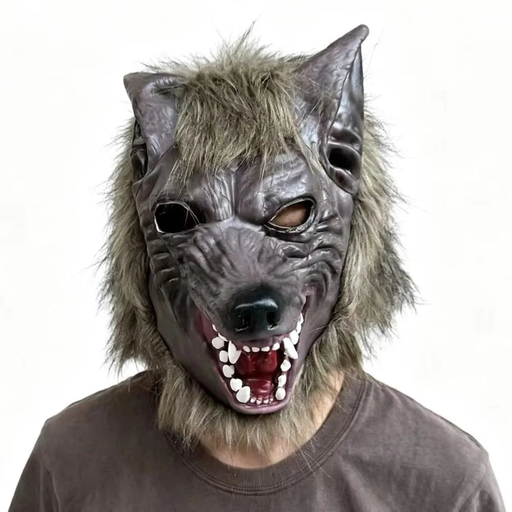 Latex Werewolf Mask Realistic Faux-fur Scary Wolf Headwear Odorless Textured Furry Monster Claws Halloween Party