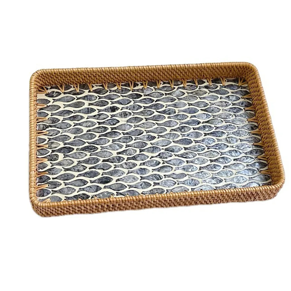 Hand Woven Splicing Shell Rattan Basket Rattan Weaving Colorful Weaving Fruit Basket Household Decorative Rattan Shell Tray
