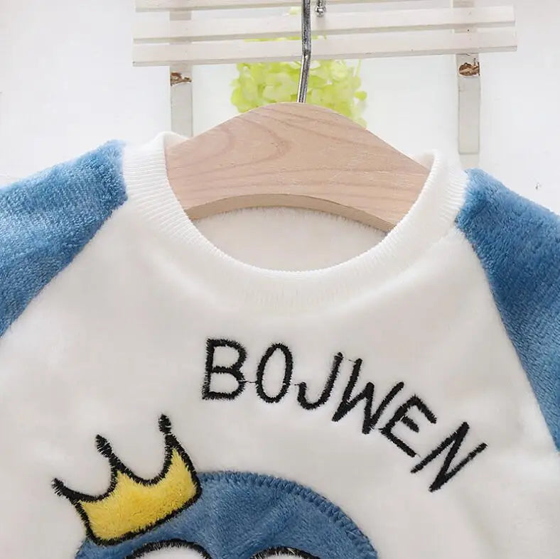 Baby Girl Clothing Set Plush Flannel Cartoon Pullover Sweater+Pant Autumn Winter Kids 2Pcs Outfit Boys Tracksuit Casual Suit