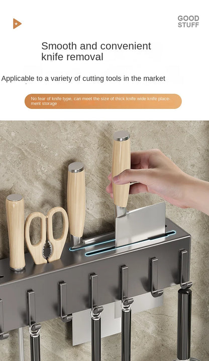 Wall-Mounted Kitchen Storage Rack – Steel Organizer for Knives, Chopsticks & Utensils