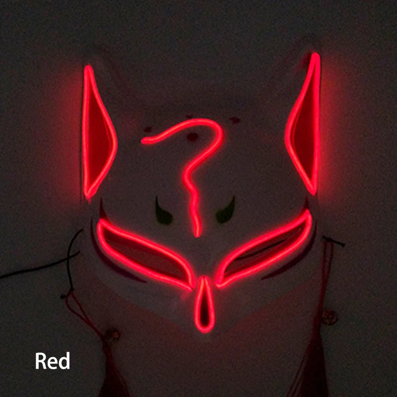 Holiday Light Up Neon Half Face Mask Flashing in Dark Fox Mask Halloween LED Luminous Fox Mask for Women Girl Cosplay Props