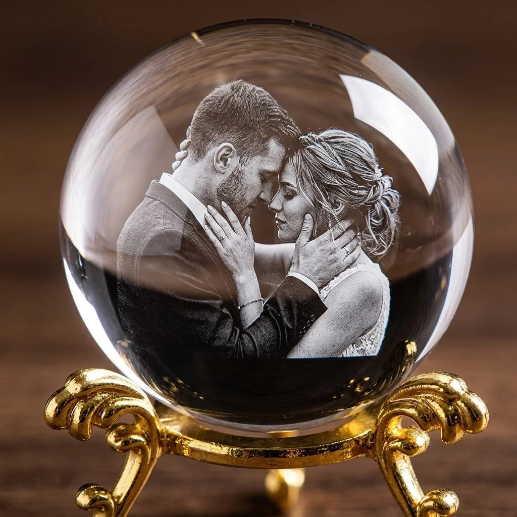 Custom Photo Crystal Ball Personalized Glass Sphere with Laser Engraving  Picture Text for Pets Baby Couple Family Wedding Gift