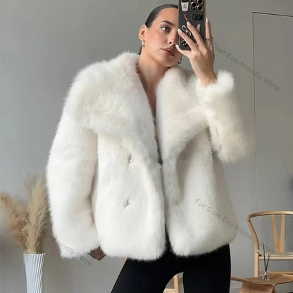 Womens Faux Fur Coat Cropped Soft Plush Artificial Short Fur Coat Holiday Party Elegant Winter Fashion Outerwear Coats for Women