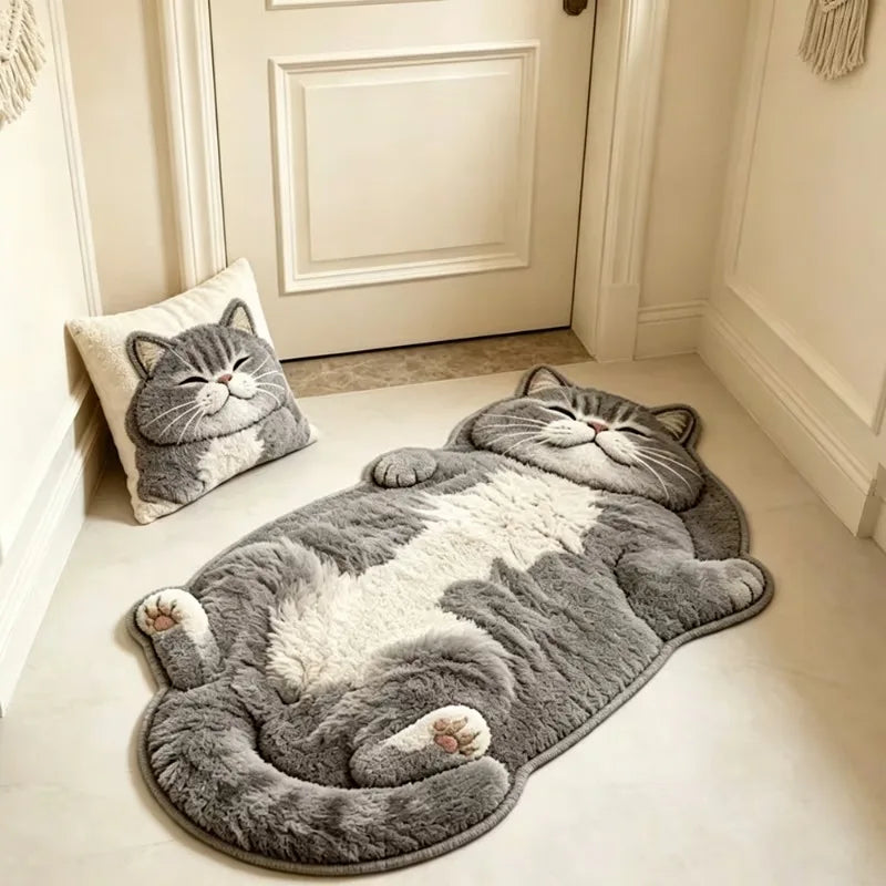Cat-Shaped Area Rug – Soft Plush Cartoon Carpet with Non-Slip Backing for Bedroom & Living Room