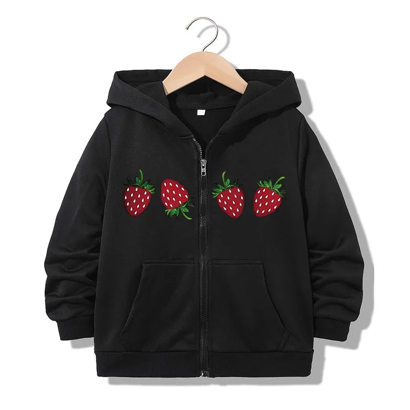Unisex Strawberry Zip-Up Hoodie for Boys & Girls
