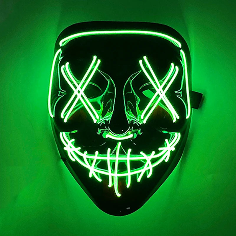 2026 Halloween Party Supplies Luminous LED Purge Mask Wireless EL Neon Light Full Face Mask Cosplay For Adult Glow In The Dark