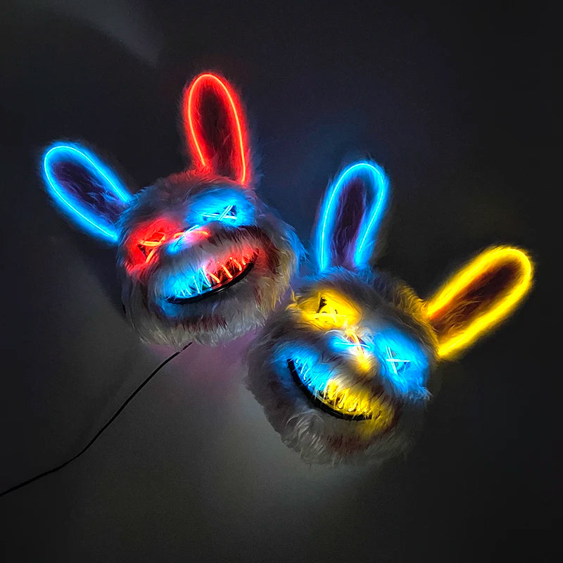 Halloween Horror Light Up Mask Glowing Bloody Bear Killer Mask Flashing Neon Scary Bear Mask for Cosplay Mask Purim Props
