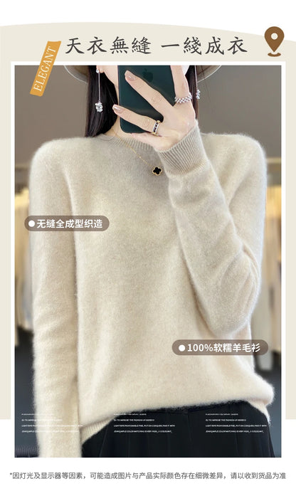 New Cashmere Sweater for Women in Autumn and Winter 100% Merino Wool Fashion O-neck Warm Pullover Top