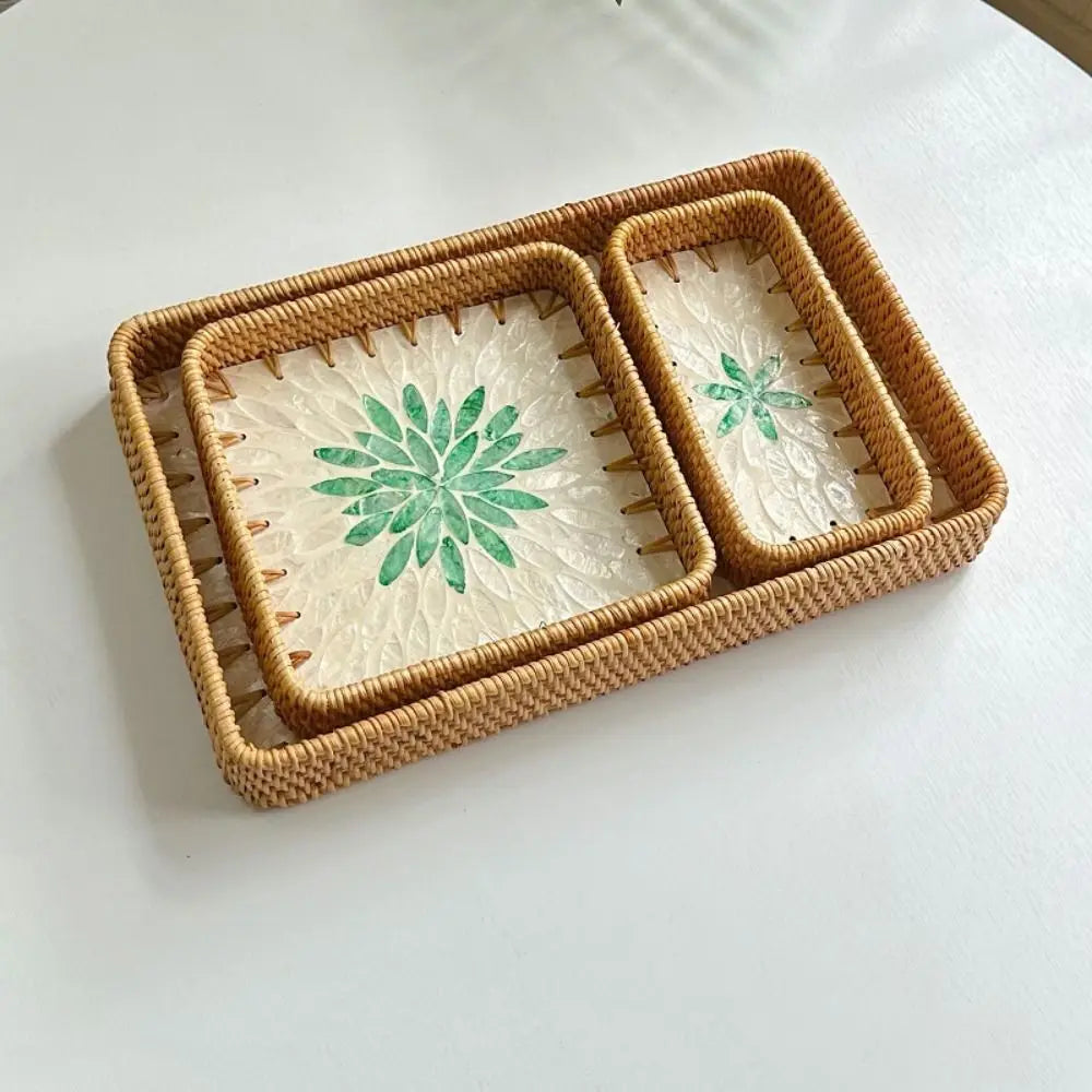 Hand Woven Splicing Shell Rattan Basket Rattan Weaving Colorful Weaving Fruit Basket Household Decorative Rattan Shell Tray