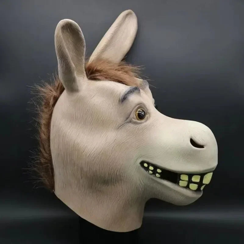Funny Donkey Mask Masquerade Props Donkey Head Animals Masks Halloween Horror Ghost Latex Hood Adults Cosplay Costume Headgear
