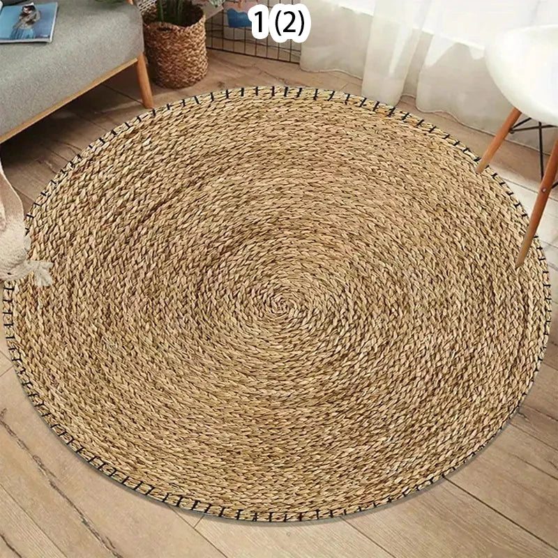 Wooden Patterned Circular Carpet, Soft and Unique Bohemian Carpet Anti Slip Indoor Carpet, Living Room Sofa Bedroom Carpets