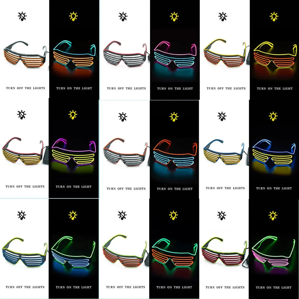 LED Glowing Glasses Gafas Luminous Bril Neon Christmas Glow Sunglasses Flashing Light Glass for Party Supplies Prop Costumes New
