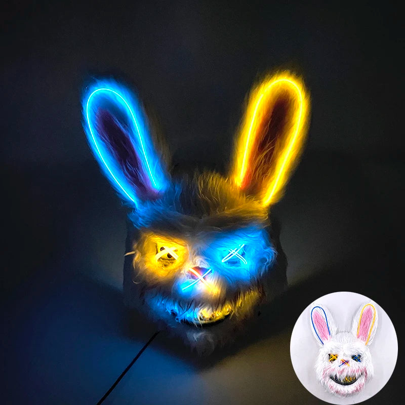 Halloween Horror Light Up Mask Glowing Bloody Bear Killer Mask Flashing Neon Scary Bear Mask for Cosplay Mask Purim Props