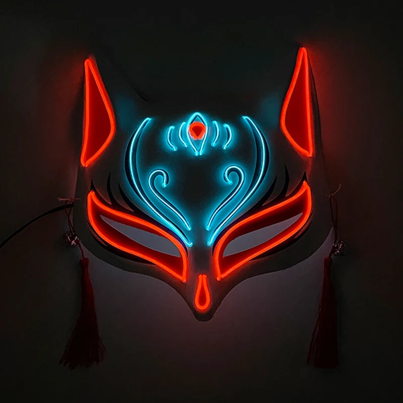 Holiday Light Up Neon Half Face Mask Flashing in Dark Fox Mask Halloween LED Luminous Fox Mask for Women Girl Cosplay Props