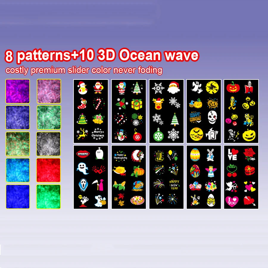 Ocean Wave Halloween Christmas Projector Light Outdoor 10 HD Holiday Slides Christmas Projectors Light Christmas Light Show