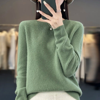 New Cashmere Sweater for Women in Autumn and Winter 100% Merino Wool Fashion O-neck Warm Pullover Top