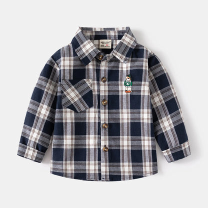 New Children's Clothes  Kids Shirts With Collar Boys' Cotton Long Sleeved Baby Clothing Casual Top Plaid Blouse for Boys 2-7Y