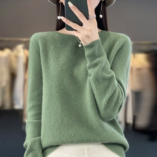 New Cashmere Sweater for Women in Autumn and Winter 100% Merino Wool Fashion O-neck Warm Pullover Top