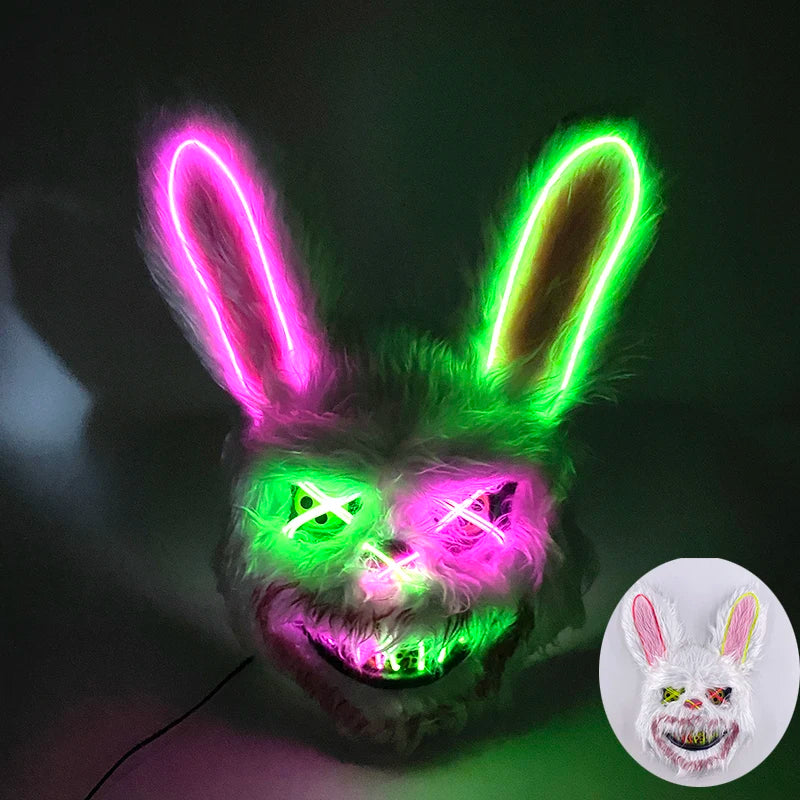 Halloween Horror Light Up Mask Glowing Bloody Bear Killer Mask Flashing Neon Scary Bear Mask for Cosplay Mask Purim Props