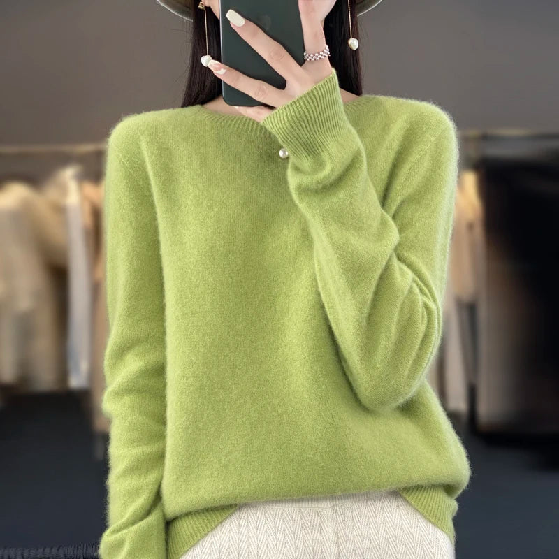 New Cashmere Sweater for Women in Autumn and Winter 100% Merino Wool Fashion O-neck Warm Pullover Top