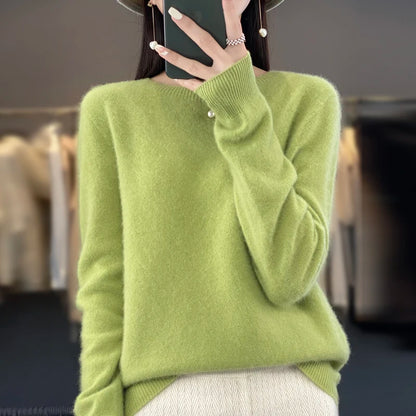 New Cashmere Sweater for Women in Autumn and Winter 100% Merino Wool Fashion O-neck Warm Pullover Top