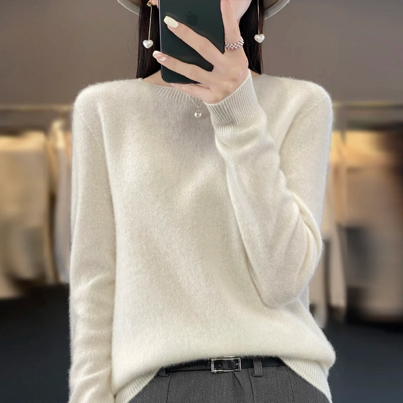 New Cashmere Sweater for Women in Autumn and Winter 100% Merino Wool Fashion O-neck Warm Pullover Top