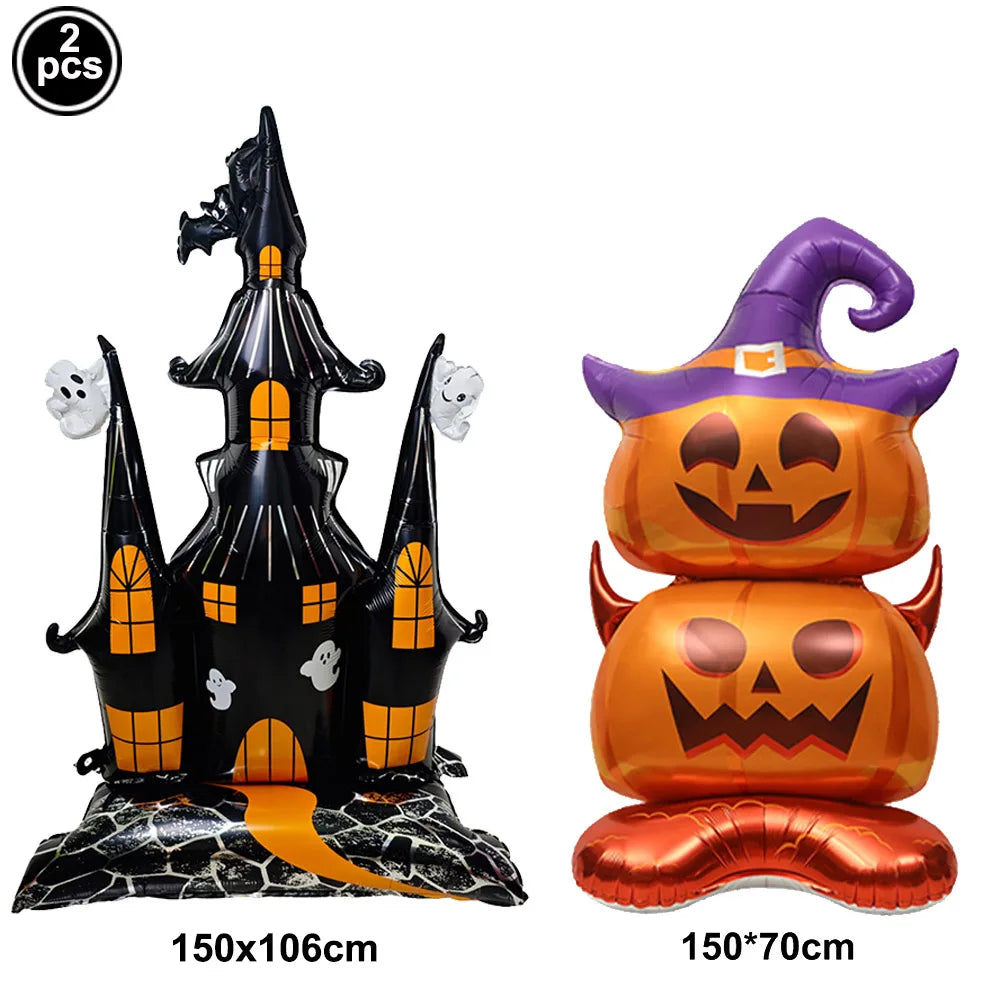 Halloween Standing Pumpkin Balloons Inflatable Pumpkin Aluminum Foil Balloon Halloween Indoor Outdoor Party Decorations Supplies