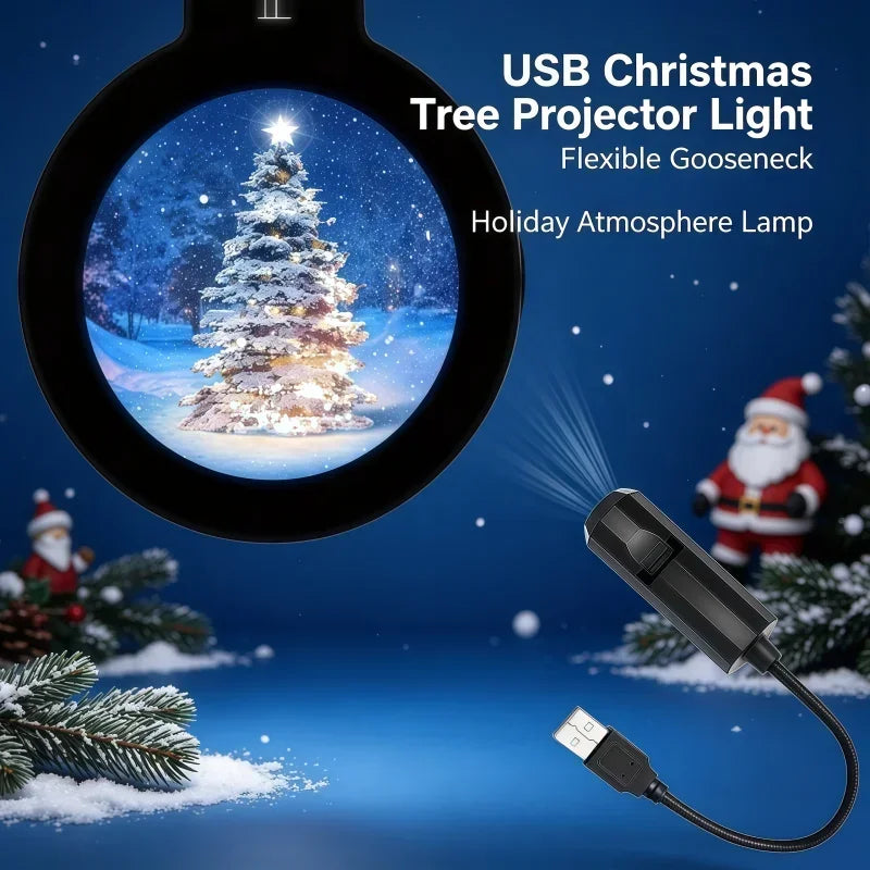 USB Christmas Tree Projector Lamp Flexible Gooseneck HD Clear Snowfall Xmas Tree Projection Light 5V Energy‑Saving for Home Car