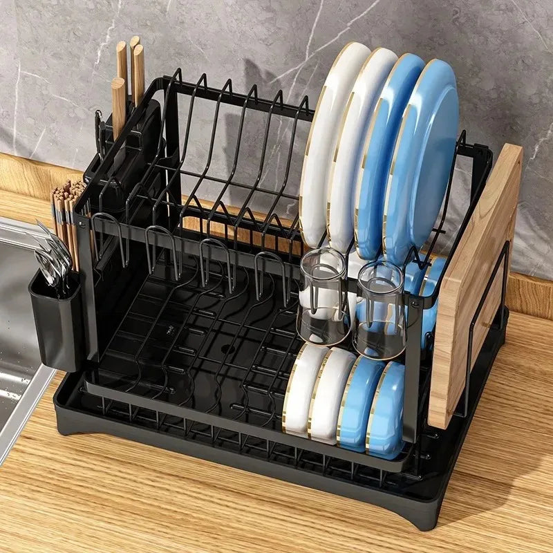 2-Tier Dish Drying Rack – ABS Kitchen Plate & Tableware Storage Organizer Shelf