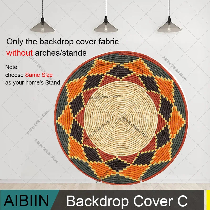 Traditional Ethiopian Basket Pattern Round Backdrop Cover Floral Wedding Birthday Party Decor Portrait Photography Background