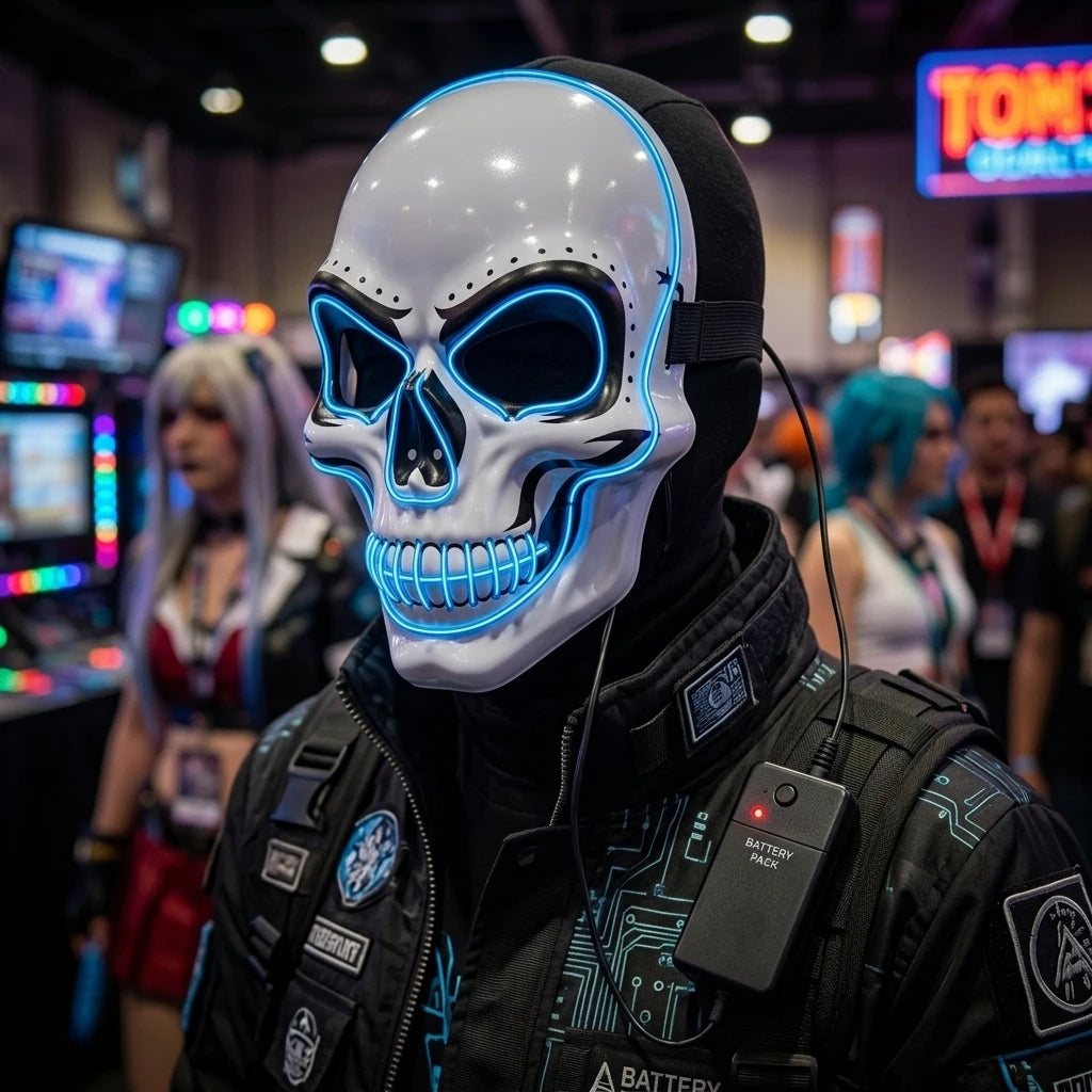 LED Skull Mask Light Up Skeleton Face Halloween Horror Costume Prop for Rave Festival Cosplay Masquerade Party Men Women Adults