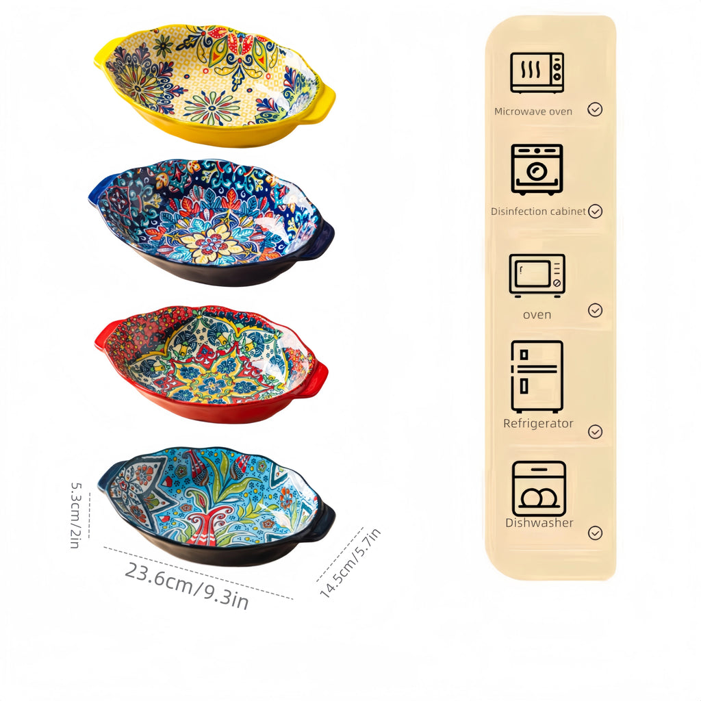 New Bohemian Egg-shaped Ceramic Baking Pan Pasta Plate Fruit Salad Plate Colorful Combination Set 9 inch