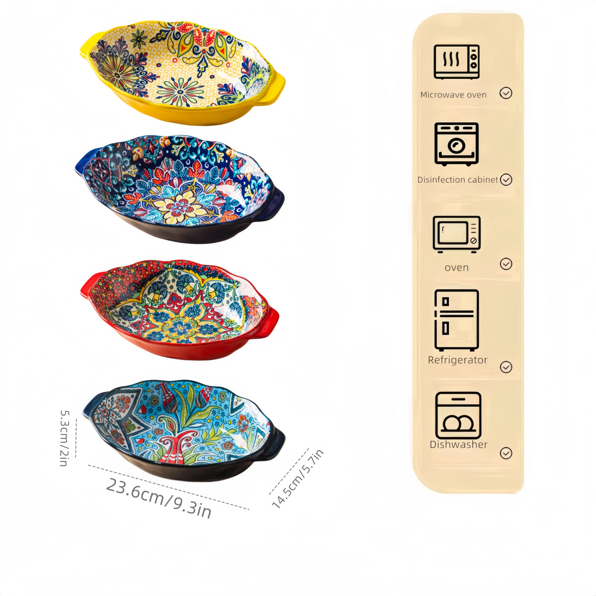 New Bohemian Egg-shaped Ceramic Baking Pan Pasta Plate Fruit Salad Plate Colorful Combination Set 9 inch