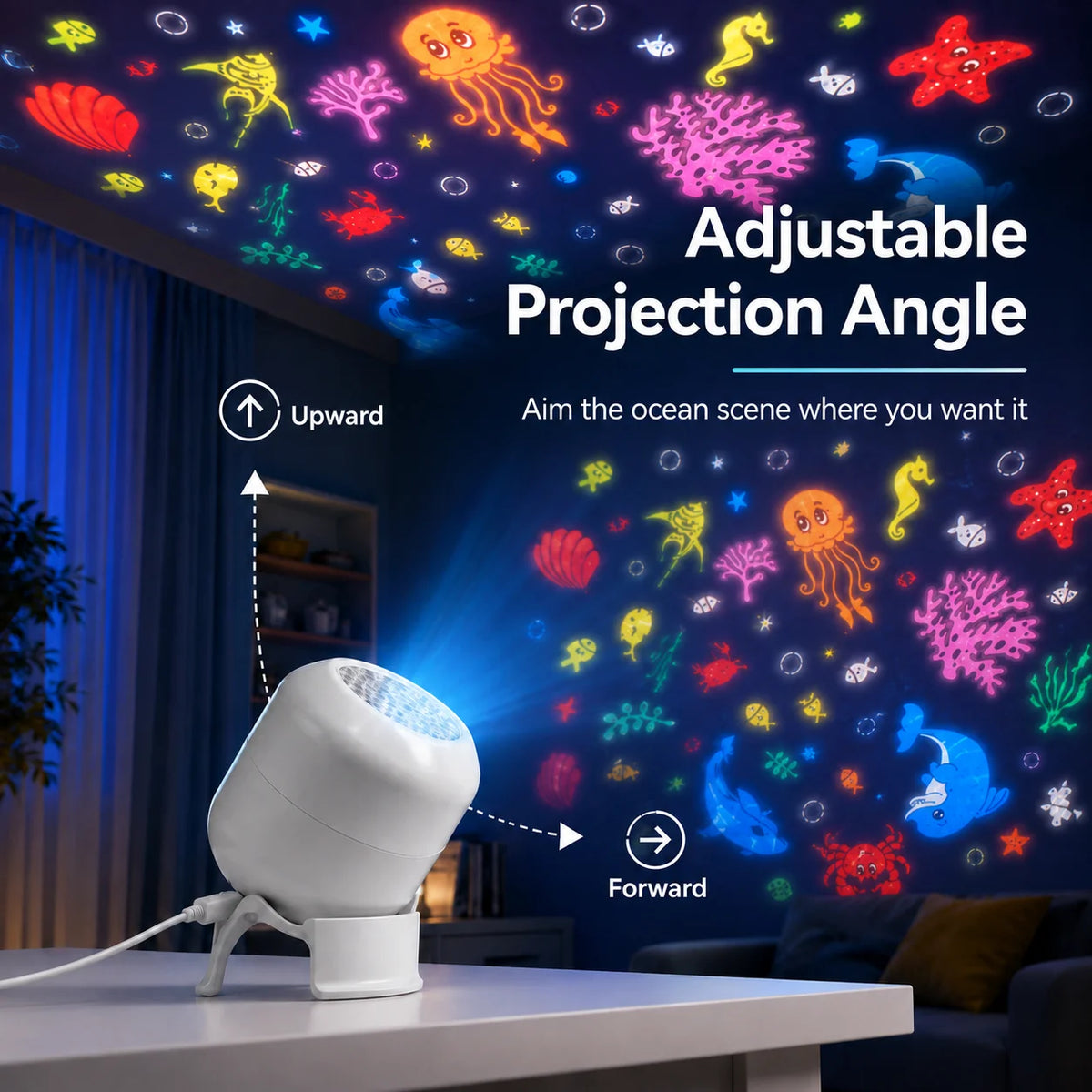 360°Rotating LED Starry Sky Ocean Projection Night Light Dynamic Projector USB Plug Bedroom Living Room Ceili Lamp Birthday Gift