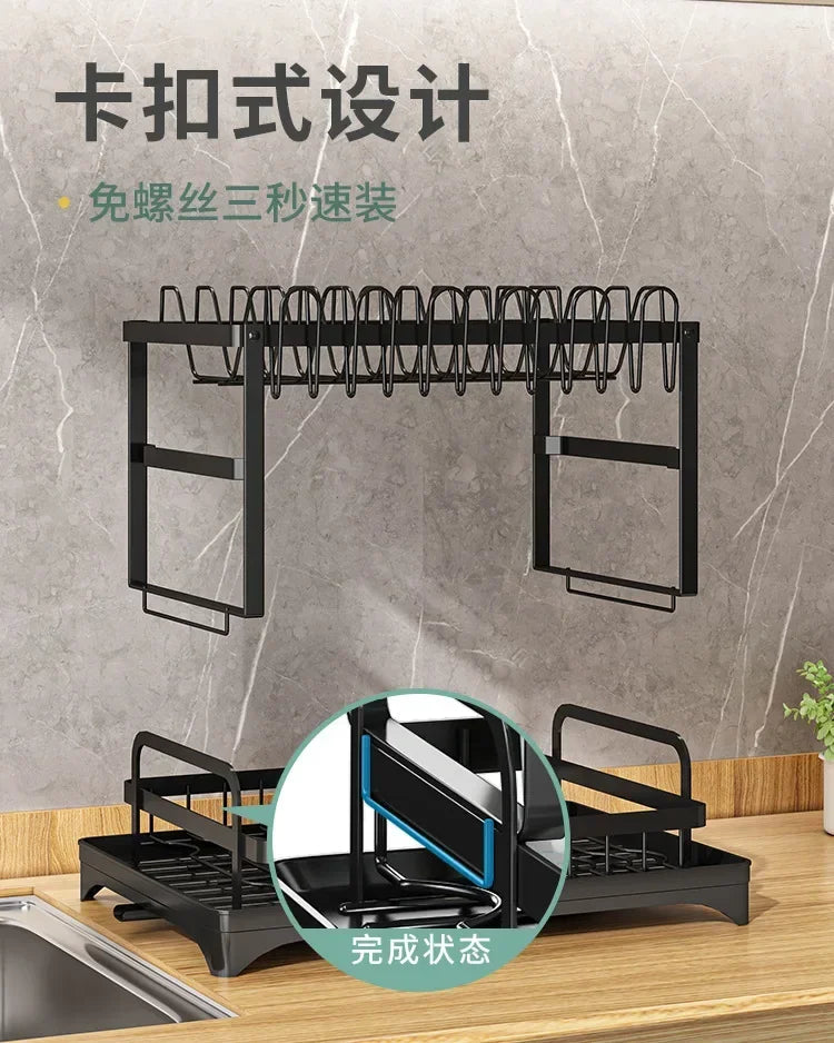2-Tier Dish Drying Rack – ABS Kitchen Plate & Tableware Storage Organizer Shelf