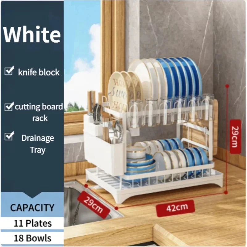 2-Tier Stainless Steel Dish Drying Rack with Drainboard – Rustproof Kitchen Counter Organizer
