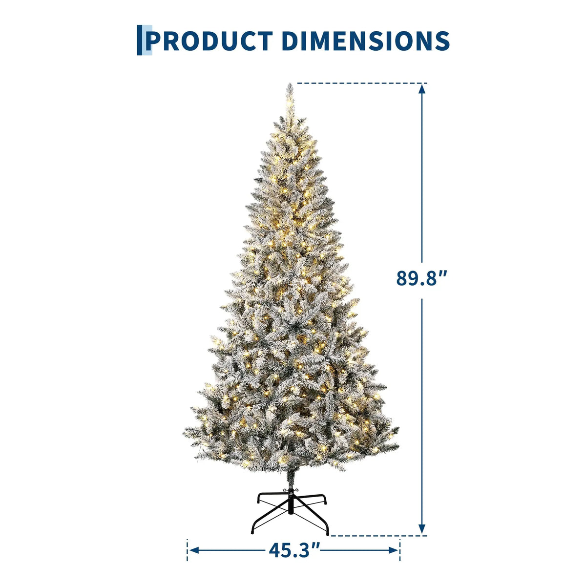 6Ft/7.5Ft Pre-Lit Flocked Christmas Tree, 200/400 Warm White Lights, 508/900 Tips, Snowy Artificial Tree With Metal Stand