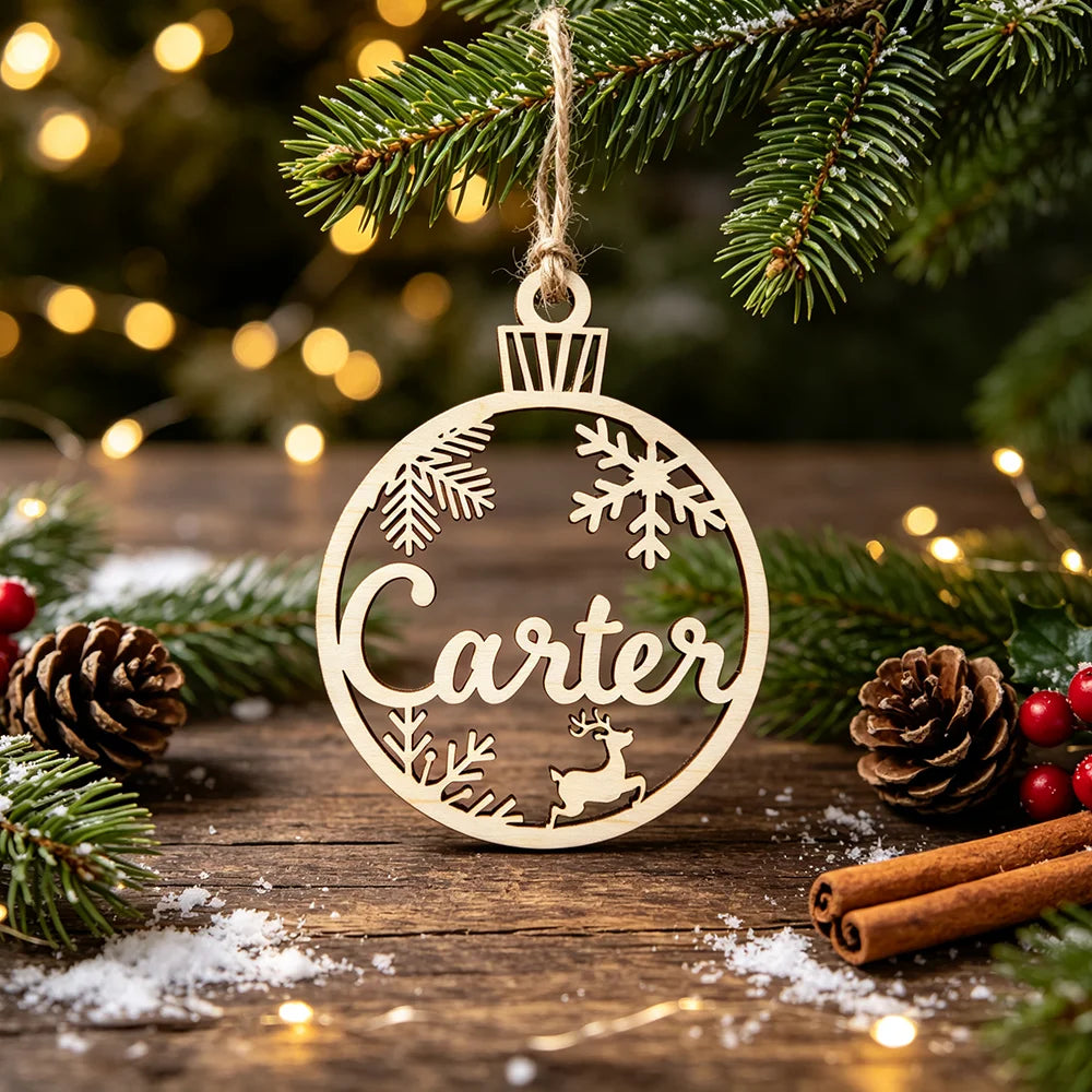 Personalized Wooden Christmas Bauble Custom Name Snowflake Ball Xmas Tree Ornament Gift Home Decor