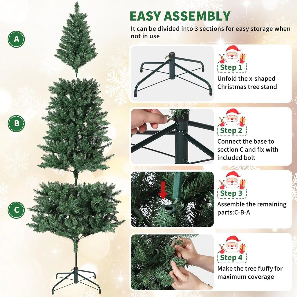 Tacleekii 4.5FT -9 FT Artificial Christmas Tree with Lights 9 Adjustment Modes Prelit Pencil Tree for Home Office Decor Skinny Space-Saving Holiday Xmas Tree with Warm LEDs, Easy Assembly