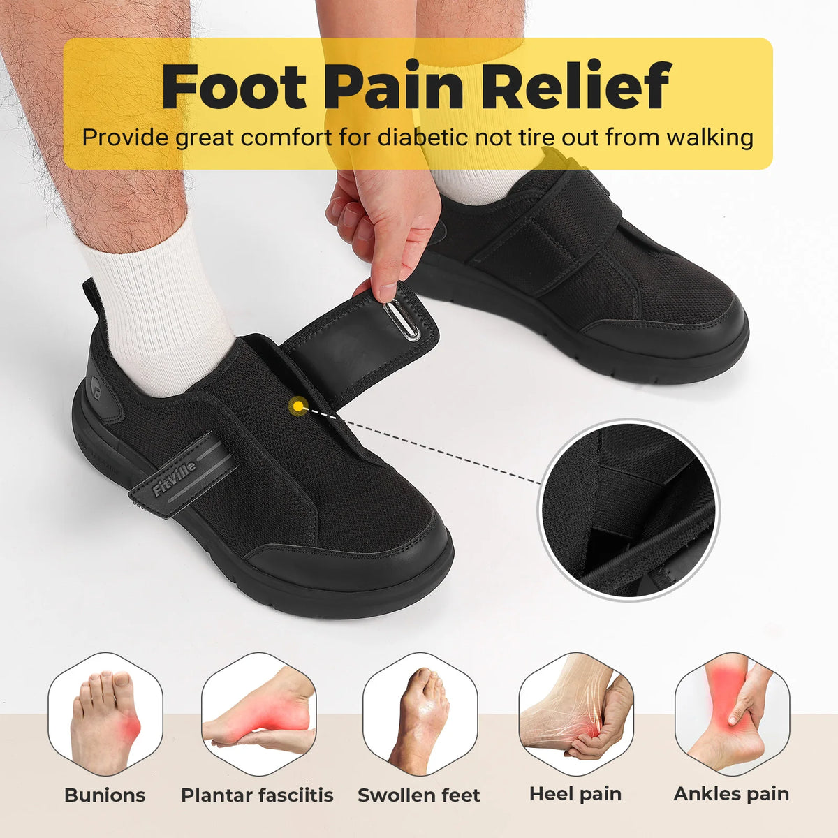 FitVille Diabetic Shoes for Men Extra Wide Hook