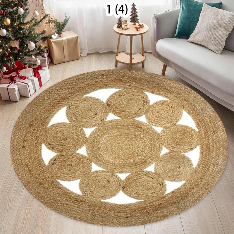 Wooden Patterned Circular Carpet, Soft and Unique Bohemian Carpet Anti Slip Indoor Carpet, Living Room Sofa Bedroom Carpets