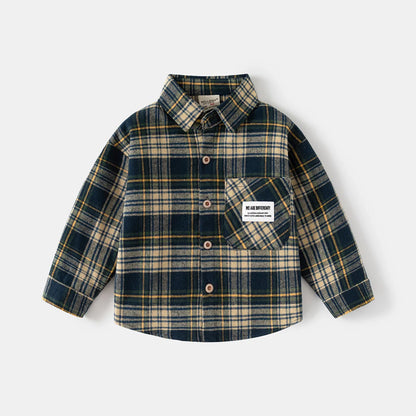 New Children's Clothes  Kids Shirts With Collar Boys' Cotton Long Sleeved Baby Clothing Casual Top Plaid Blouse for Boys 2-7Y