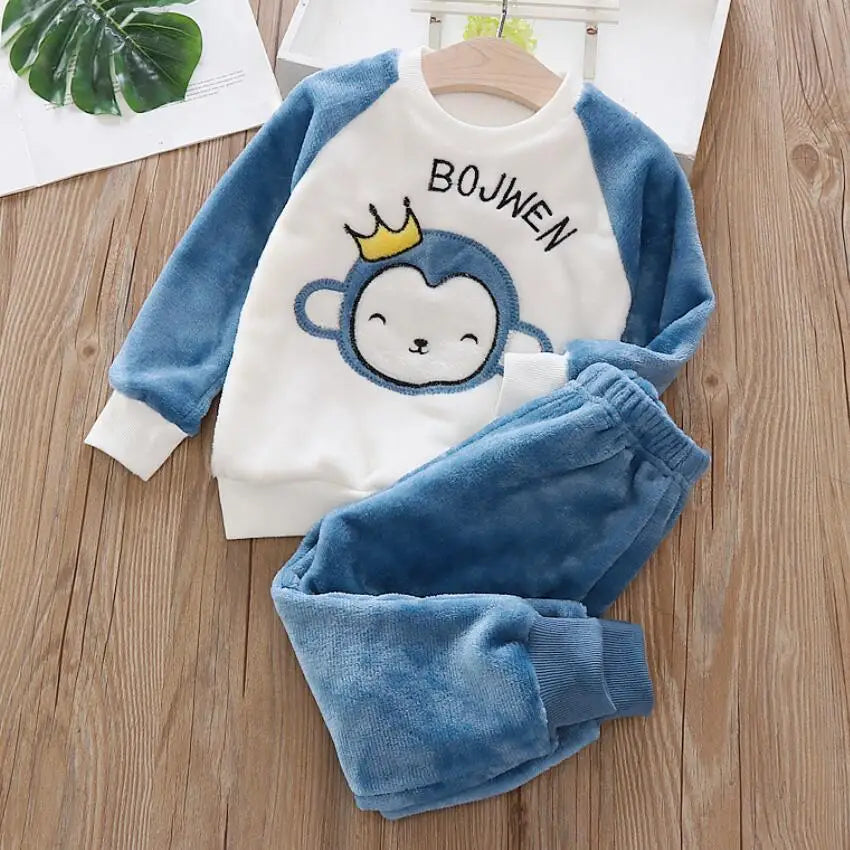 Baby Girl Clothing Set Plush Flannel Cartoon Pullover Sweater+Pant Autumn Winter Kids 2Pcs Outfit Boys Tracksuit Casual Suit