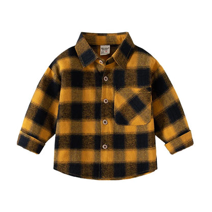 New Children's Clothes  Kids Shirts With Collar Boys' Cotton Long Sleeved Baby Clothing Casual Top Plaid Blouse for Boys 2-7Y