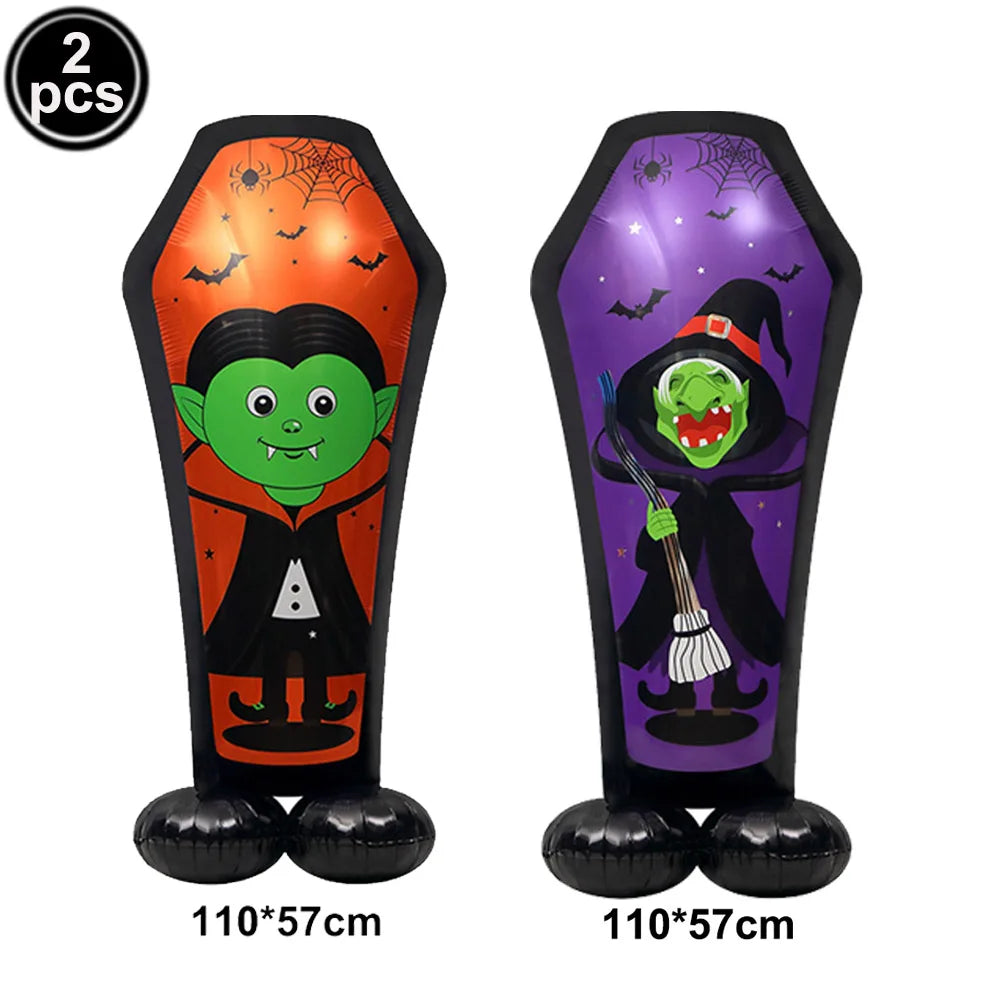 Halloween Standing Pumpkin Balloons Inflatable Pumpkin Aluminum Foil Balloon Halloween Indoor Outdoor Party Decorations Supplies