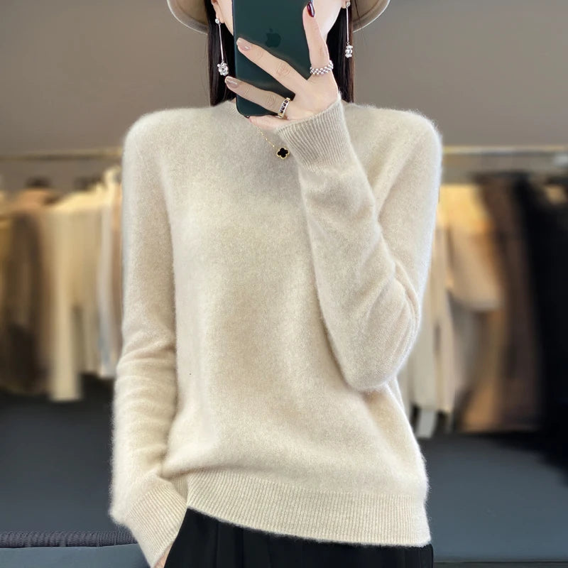 New Cashmere Sweater for Women in Autumn and Winter 100% Merino Wool Fashion O-neck Warm Pullover Top