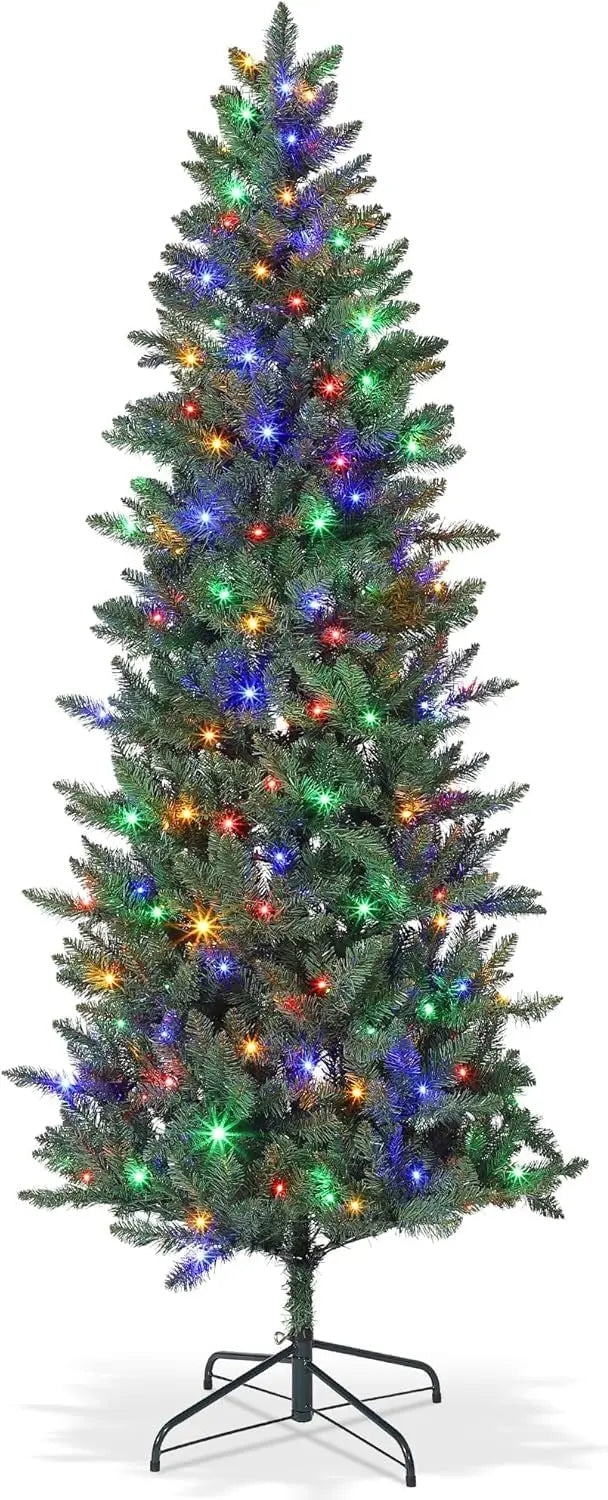 Tacleekii 4.5FT -9 FT Artificial Christmas Tree with Lights 9 Adjustment Modes Prelit Pencil Tree for Home Office Decor Skinny Space-Saving Holiday Xmas Tree with Warm LEDs, Easy Assembly