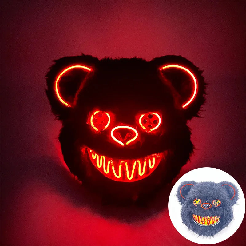 Halloween Horror Light Up Mask Glowing Bloody Bear Killer Mask Flashing Neon Scary Bear Mask for Cosplay Mask Purim Props