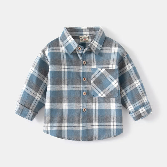 New Children's Clothes  Kids Shirts With Collar Boys' Cotton Long Sleeved Baby Clothing Casual Top Plaid Blouse for Boys 2-7Y